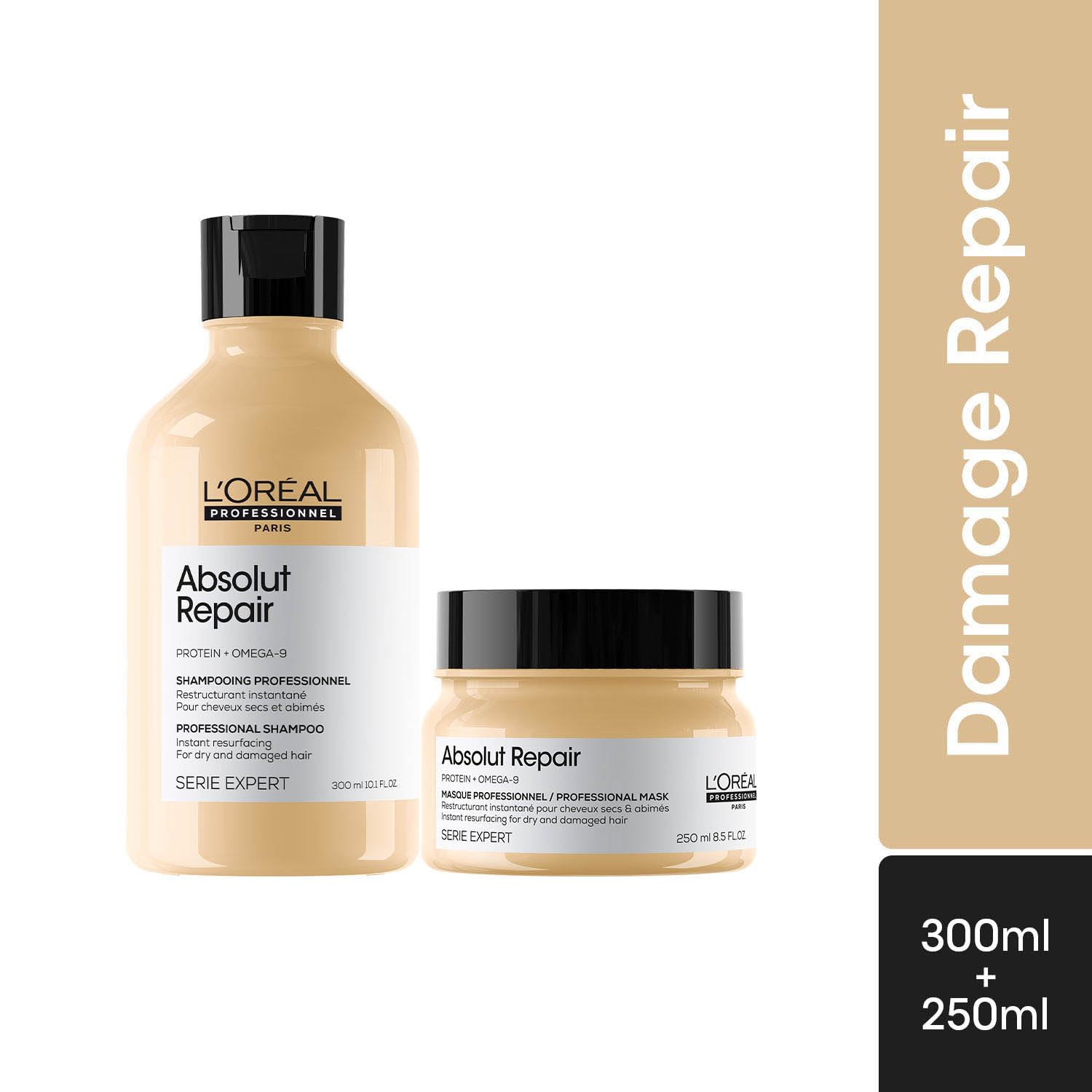 L'Oréal Professionnel Absolut Repair Shampoo With Protein And Gold Quinoa For Dry And Damaged Hair, Serie Expert