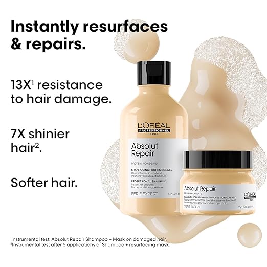 L'Oréal Professionnel Absolut Repair Shampoo With Protein And Gold Quinoa For Dry And Damaged Hair, Serie Expert