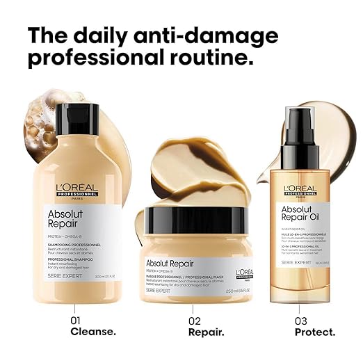L'Oréal Professionnel Absolut Repair Shampoo With Protein And Gold Quinoa For Dry And Damaged Hair, Serie Expert