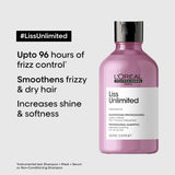 L'Oreal Liss Unlimited Shampoo 300ml, Hair Mask 250g & Hair Serum 125ml, Serie Expert, For Intense Smoothing and Frizz-Free Hair