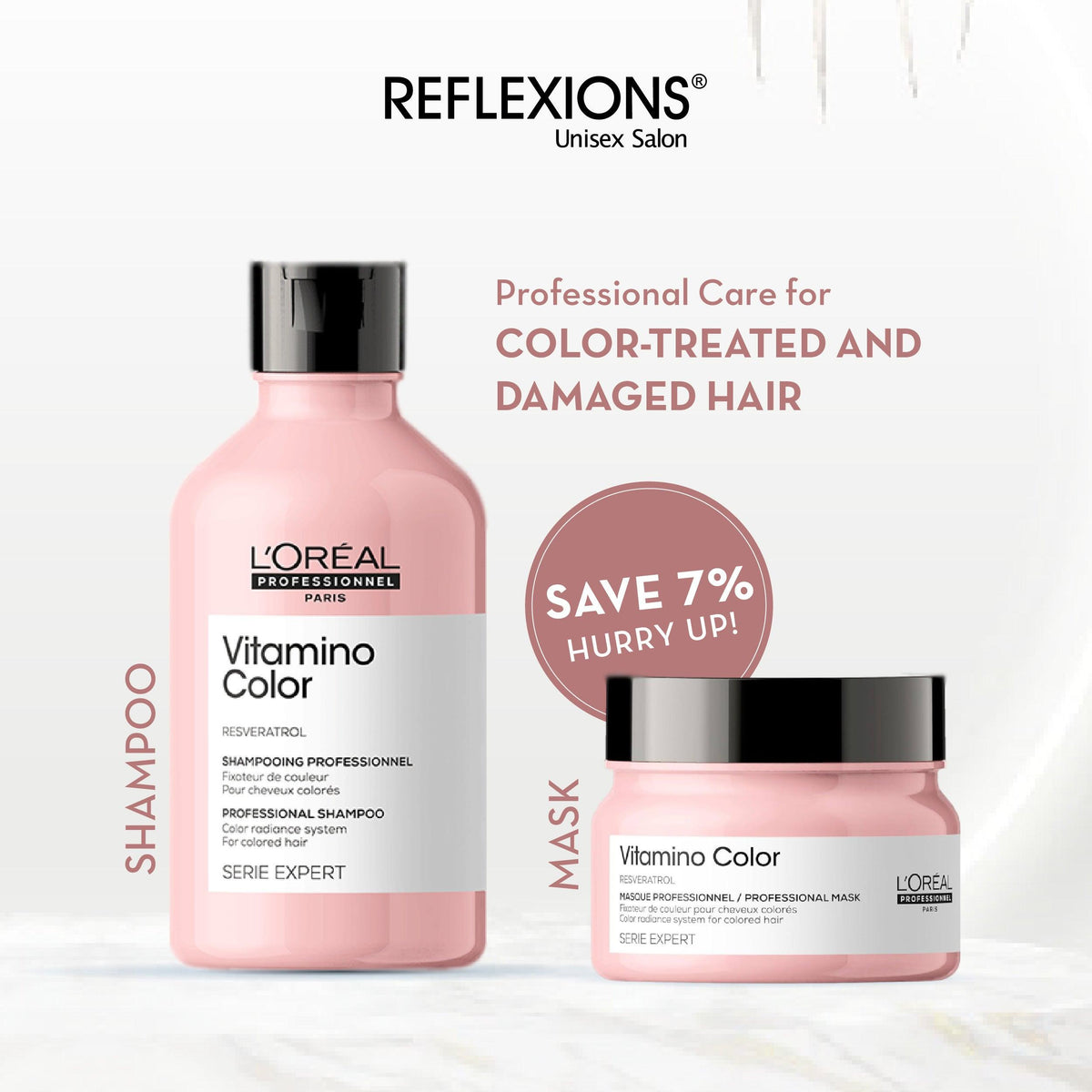 L'Oreal Vitamino Color Shampoo 300ml & Hair Mask 250g Combo for Colour Protected, Radiant hair, Serie Expert