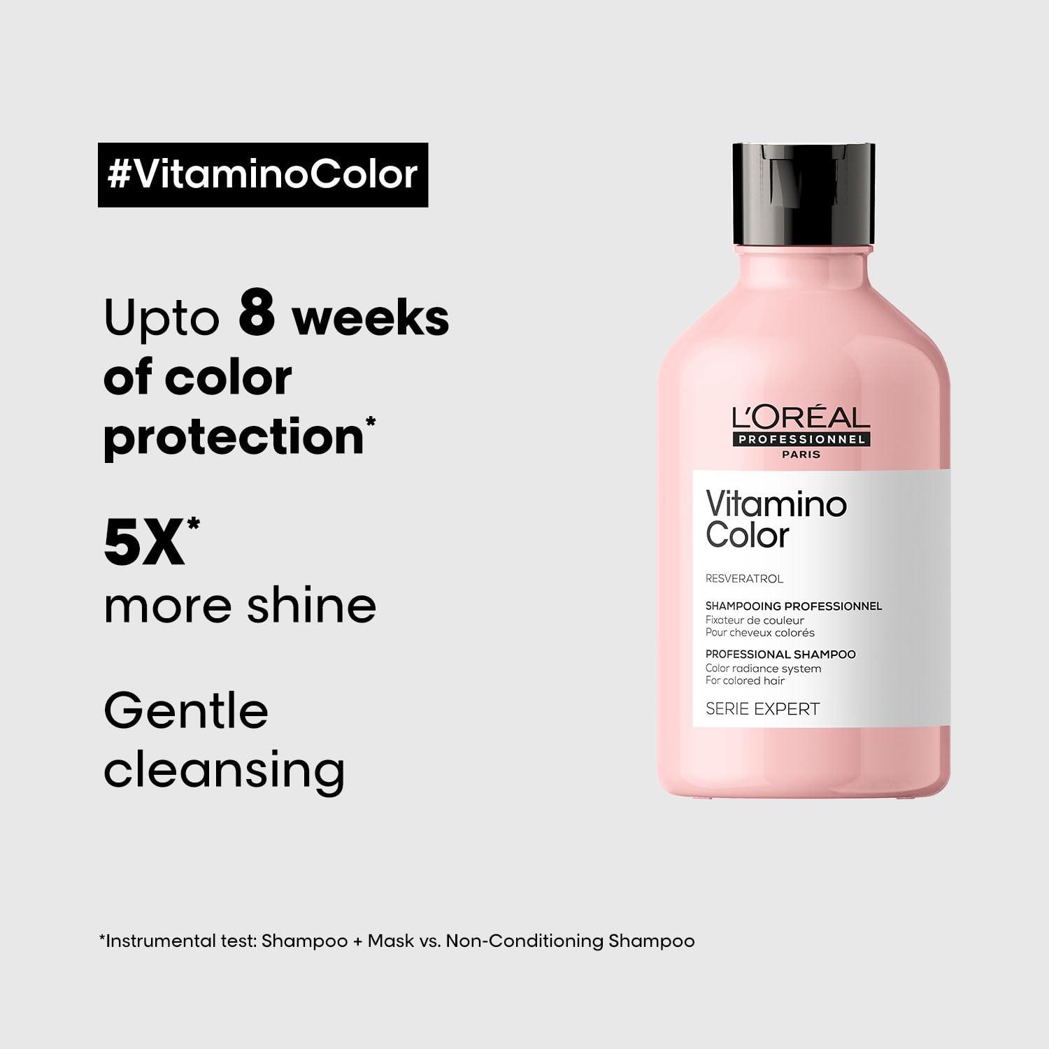 L'Oreal Vitamino Color Shampoo 300ml & Hair Mask 250g Combo for Colour Protected, Radiant hair, Serie Expert