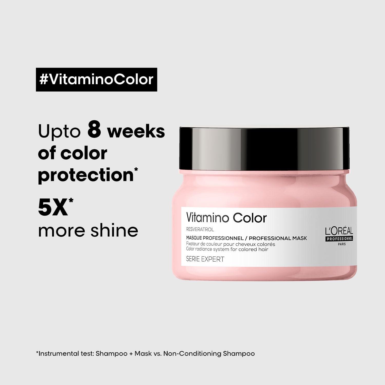 L'Oreal Vitamino Color Shampoo 300ml & Hair Mask 250g Combo for Colour Protected, Radiant hair, Serie Expert